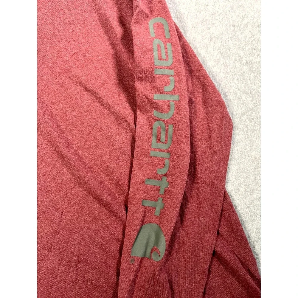 Carhartt Shirt Mens Small Red Cotton Graphic Logo Crew Neck Long Sleeve‎ Casual